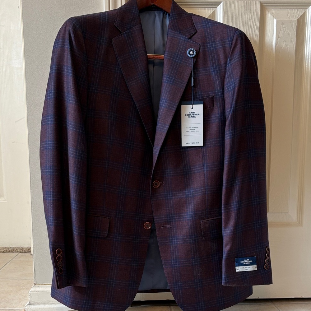 Hart Schaffner Marx Burgundy Blazer with Blue Windowpane